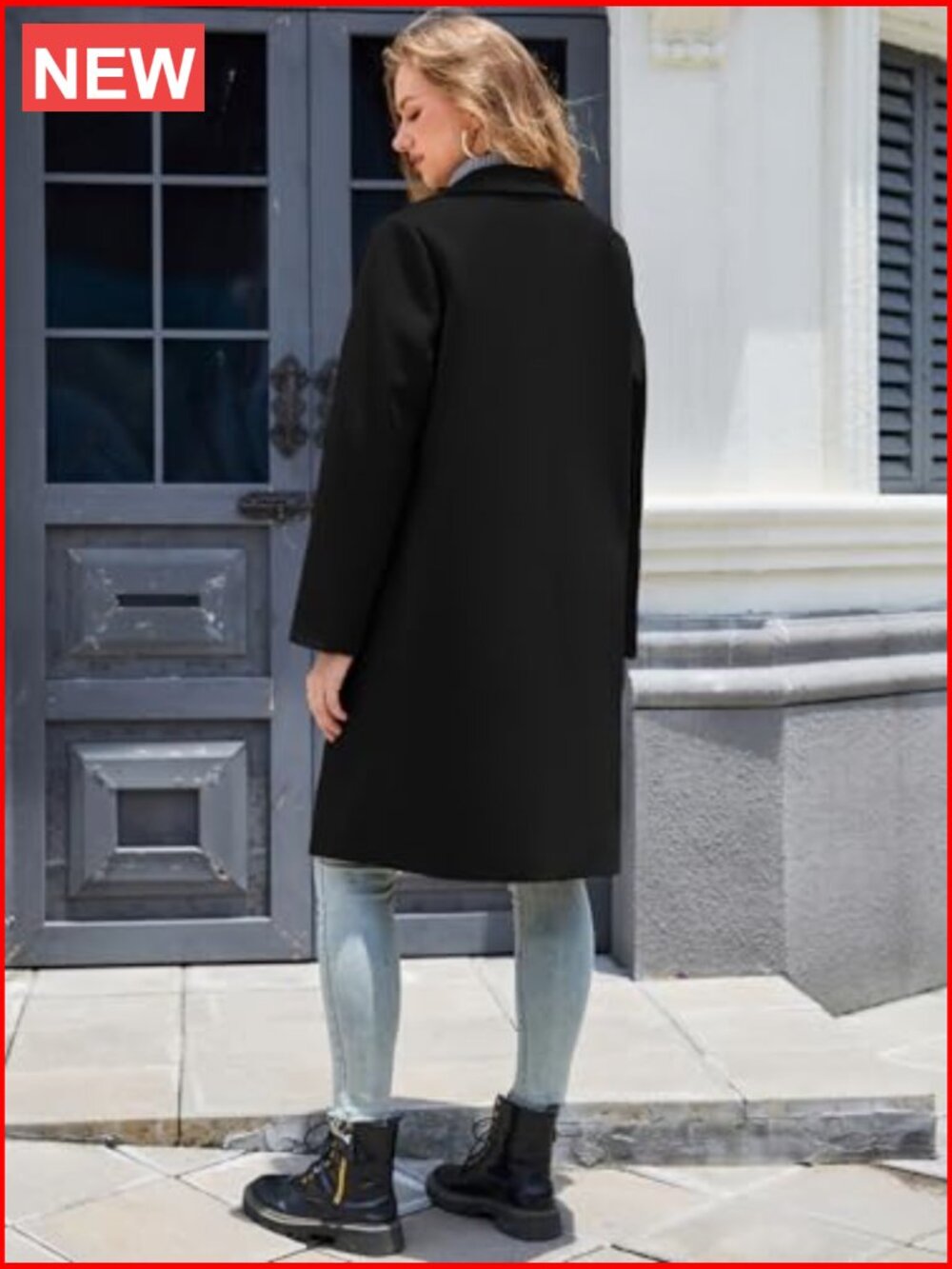 Double Breasted Notch Lapel Pea Coat Mid Long Winter Trench Overcoat - Picture 4 of 5